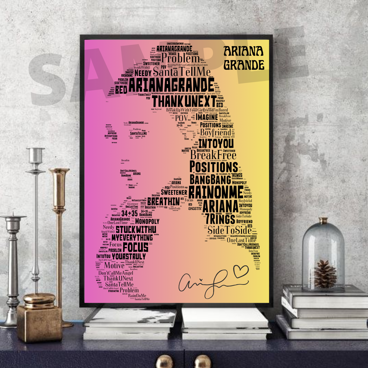 Ariana Grande - Typography Portrait in songs Memorabilia/collectable/Print