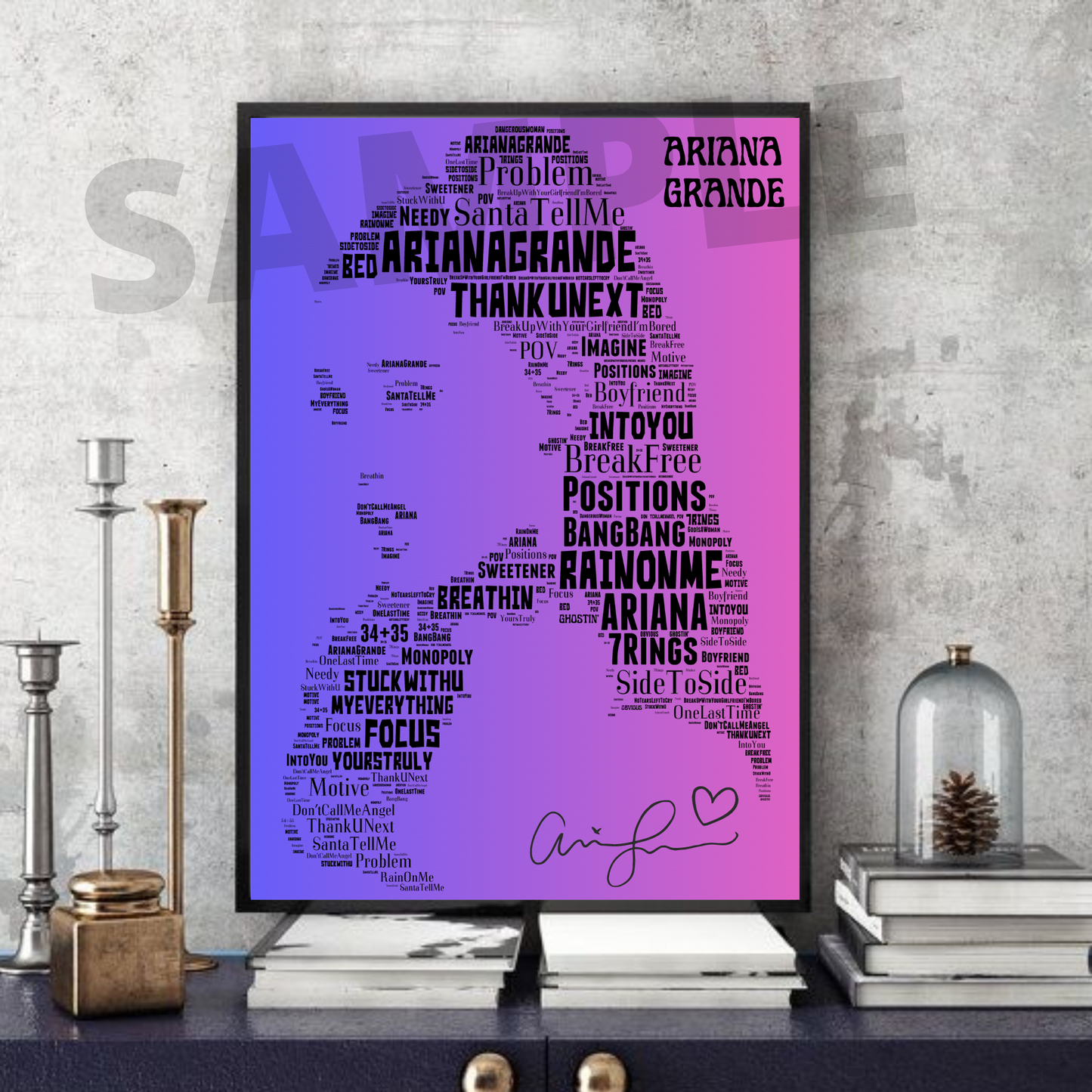 Ariana Grande - Typography Portrait in songs Memorabilia/collectable/Print