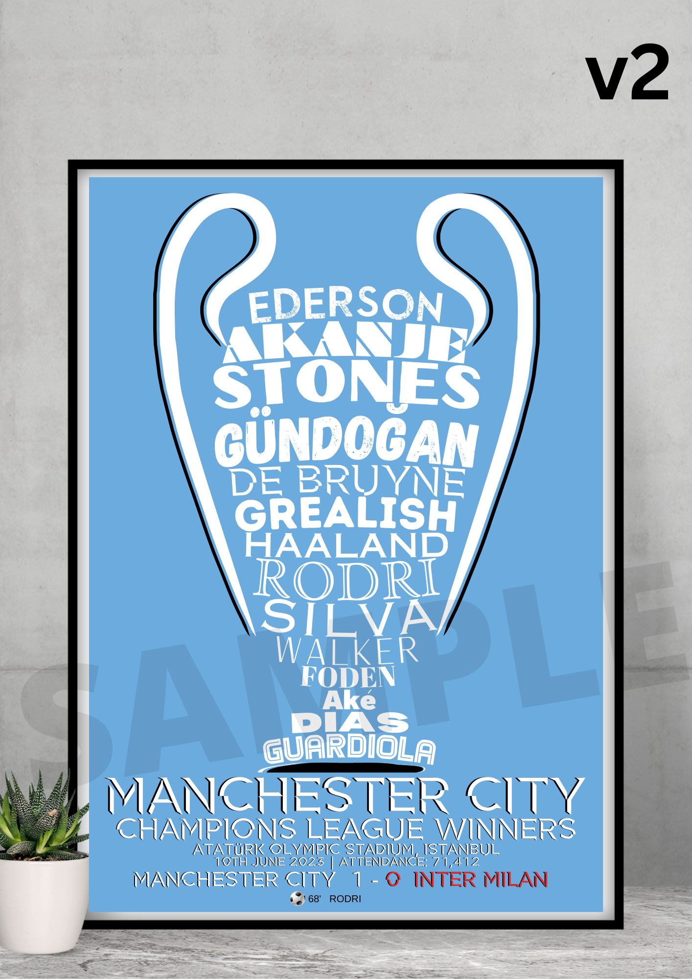 Manchester City FC Champions of Europe 2023 A4/A3 Football Collectable/Gift/Memorabilia