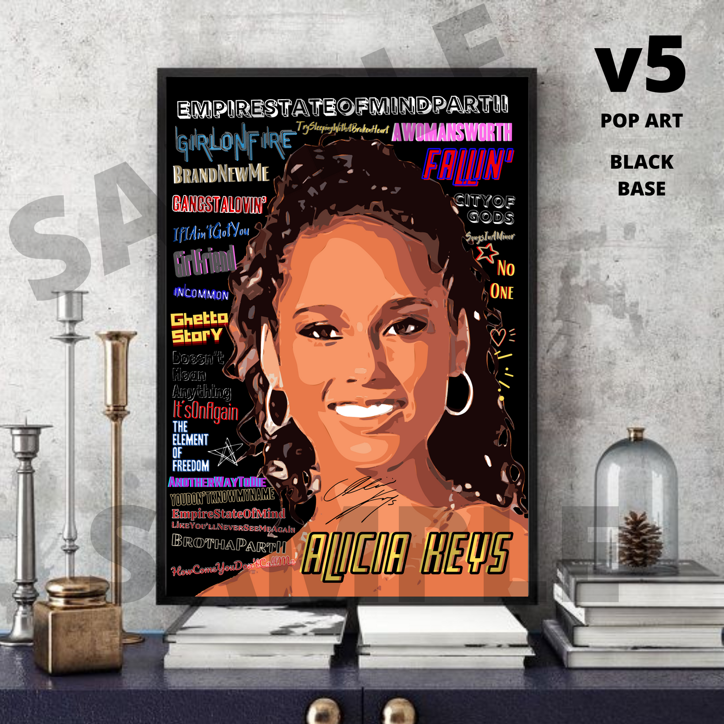 Alicia Keys Pop Art Typography Portrait/Keepsake/Gift/Collectable/Memorabilia signed