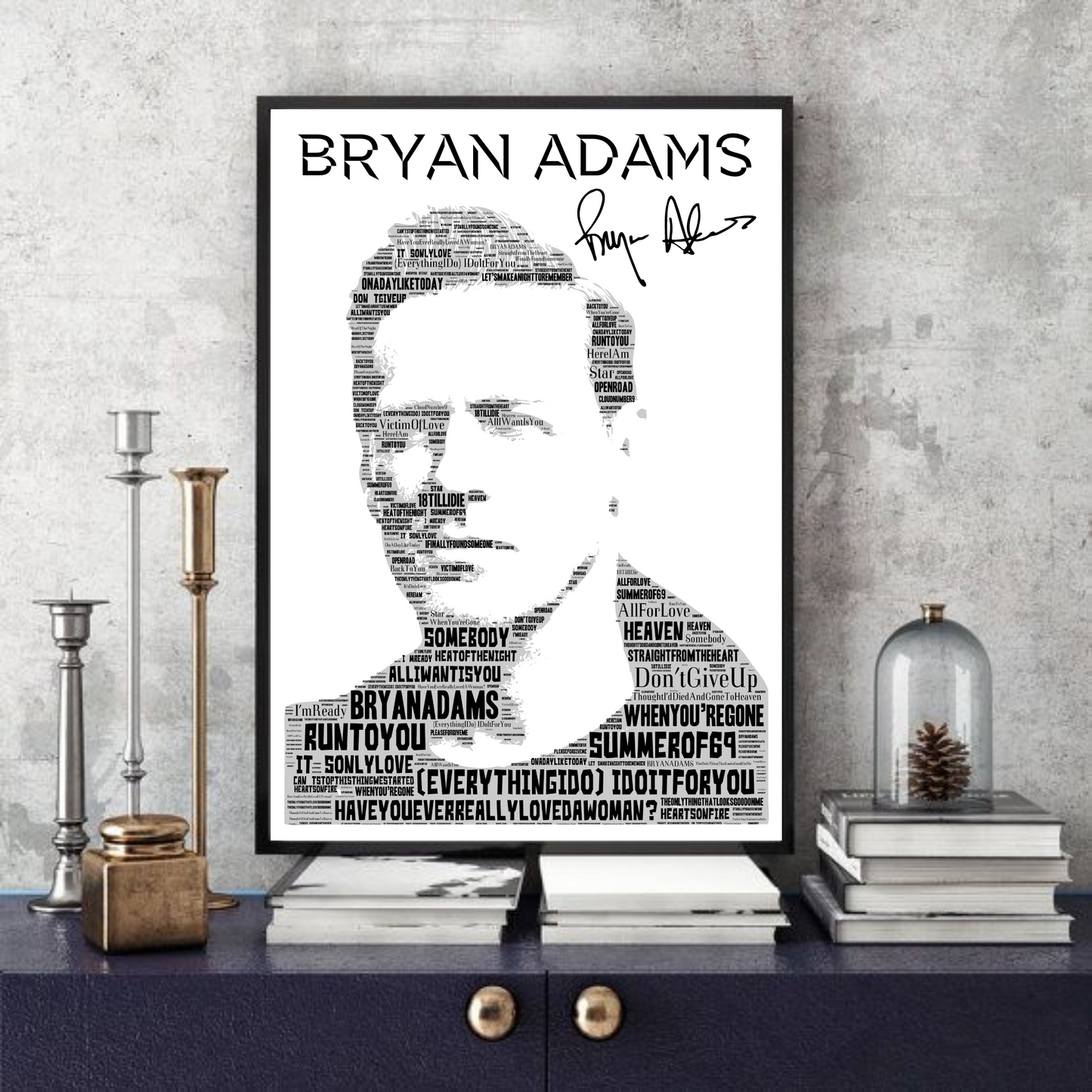 Bryan Adams - Typography Portrait in songs / Lyrics Memorabilia/collectable/Print