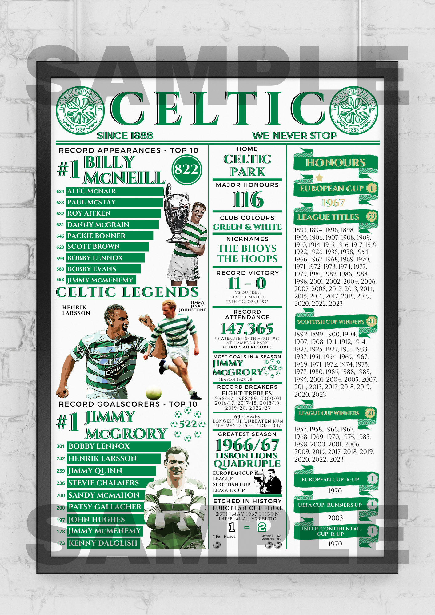 Celtic FC Honours & History - Memorabilia/Collectable/Great Gift