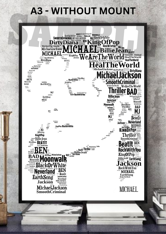 Michael Jackson v1 - Typography Portrait in songs Memorabilia/collectable/Print