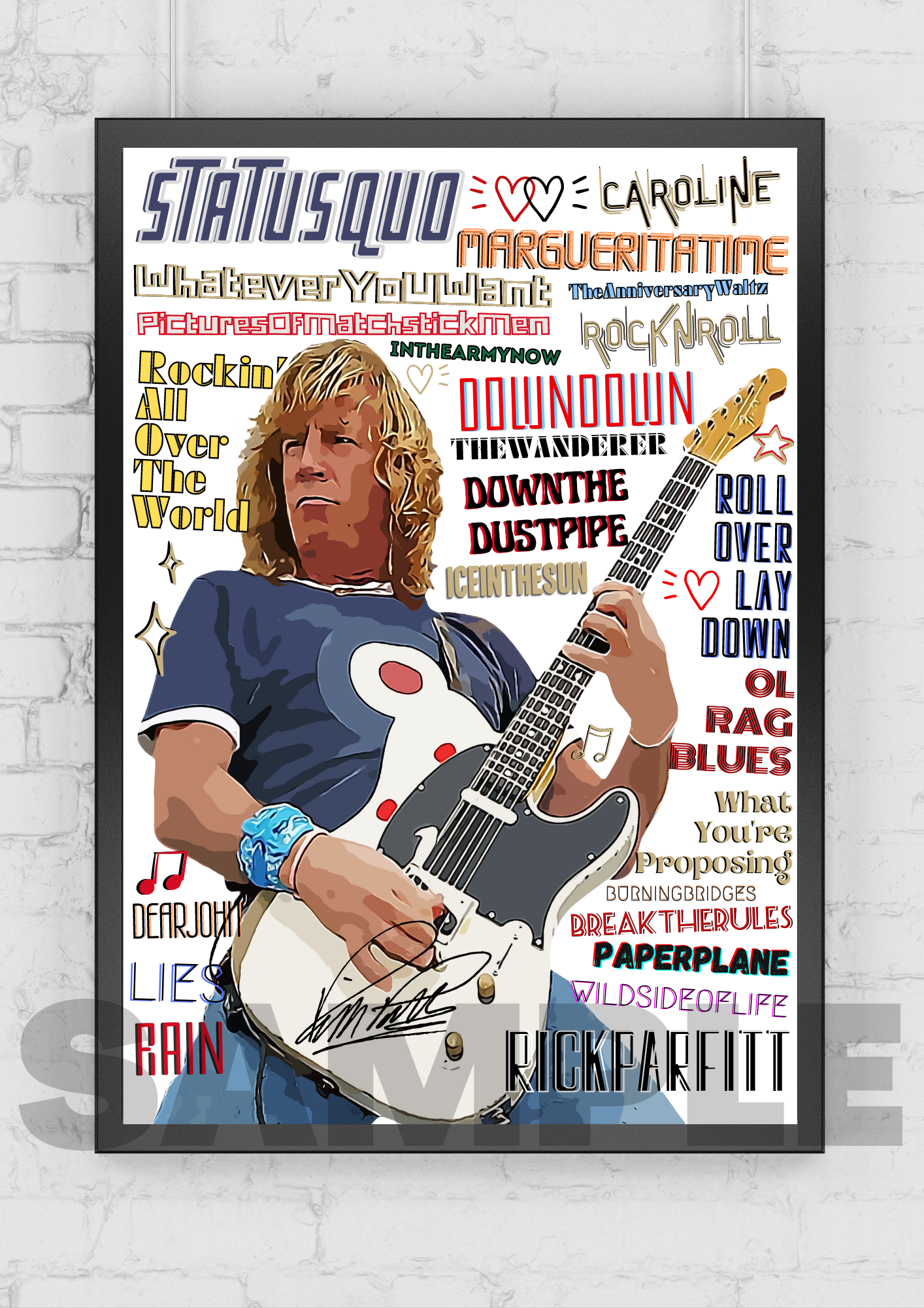 Rick Parfitt Status Quo Pop Art Typography Portrait Collectable/Gift/Memorabilia