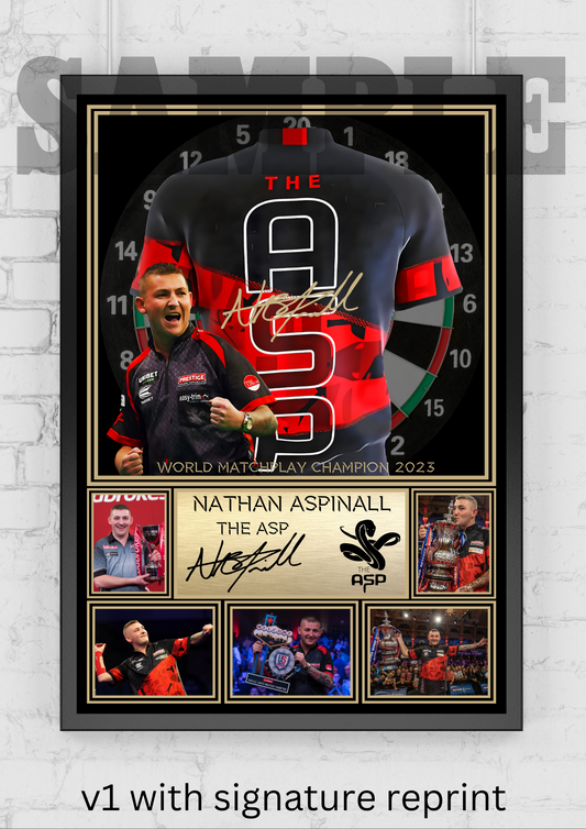 Nathan Aspinall The Asp PDC World Matchplay Champion Darts A3 Memorabilia/Collectable signed