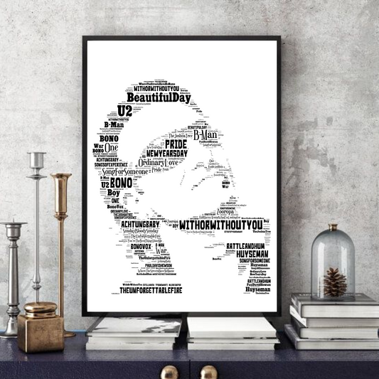 Bono / U2 v2 - Typography Portrait in songs print