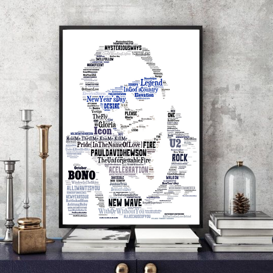 Bono / U2 v1 - Typography Portrait in songs print