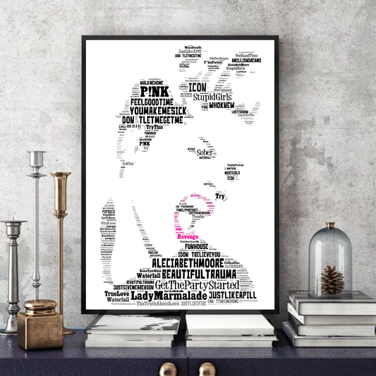 P!NK / Word Art Portrait Typography Portrait in songs Memorabilia/Collectible/Print