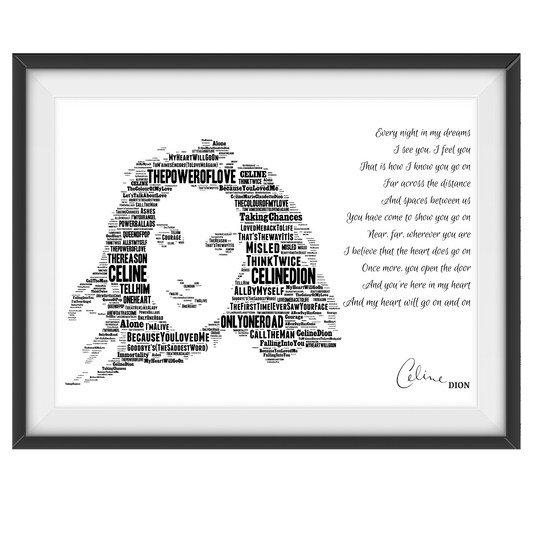 Celine Dion Typography Portrait in songs & lyrics print