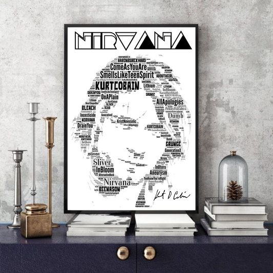 Kurt Cobain/Nirvana - Typography Portrait in songs Memorabilia/collectable/Print
