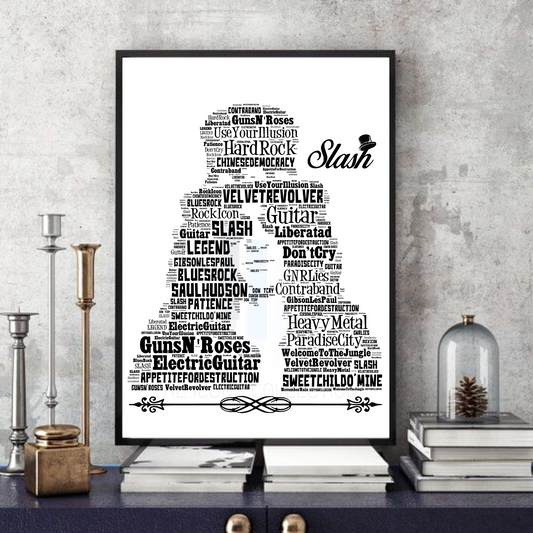 Slash 1 / Guns n Roses / Velvet Revolver - Typography Portrait in songs Memorabilia/Collectible/print