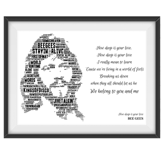 The Bee Gees Lyrics tribute - Word Art Typography Portrait in songs Memorabilia/collectible/print signed