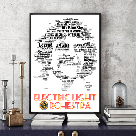 Jeff Lynne ELO v1 - Typography Portrait in songs Memorabilia/collectable/Print