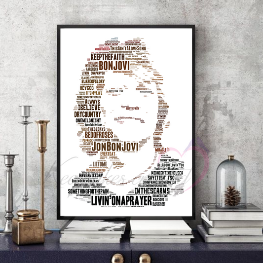 Jon Bon Jovi v1 - Typography Portrait in songs Memorabilia/collectable/Print