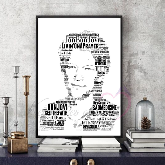 Jon Bon Jovi v2 - Typography Portrait in songs Memorabilia/collectable/Print