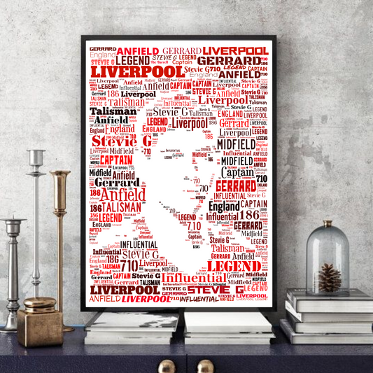 Stevie G Steven Gerrard Typography Portrait - Liverpool Icon Football Collectible/Memorabilia/Print