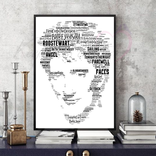 Rod Stewart / Word Art Typography Portrait in songs Memorabilia/Collectible/Print