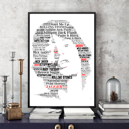 Mick Jagger Rolling Stones - Word Art Typography Portrait in songs Memorabilia/Collectible/Print