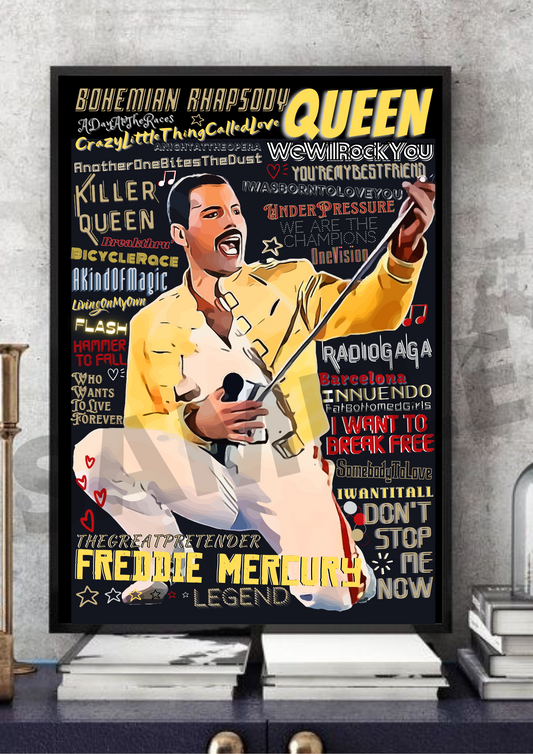 Freddie Mercury Pop Art Typography Portrait Collectable/Gift/Memorabilia