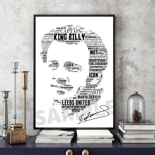 Billy Bremner LUFC Leeds Utd Football Word Portrait Memorabilia/Collectable signed