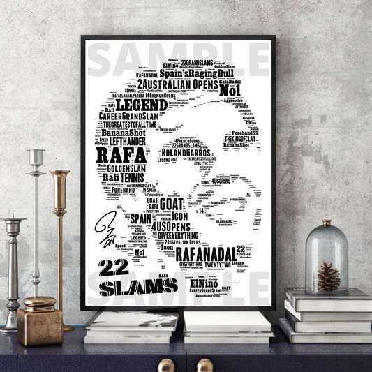 Rafa Nadal / Tennis Icon Typography Portrait Memorabilia/Collectible/Print