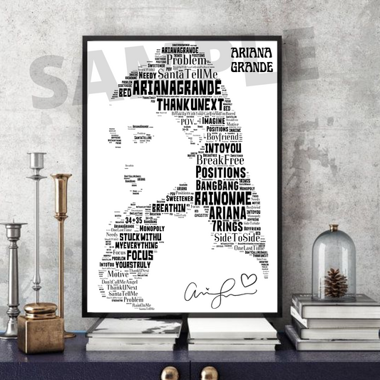Ariana Grande - Typography Portrait in songs Memorabilia/collectable/Print