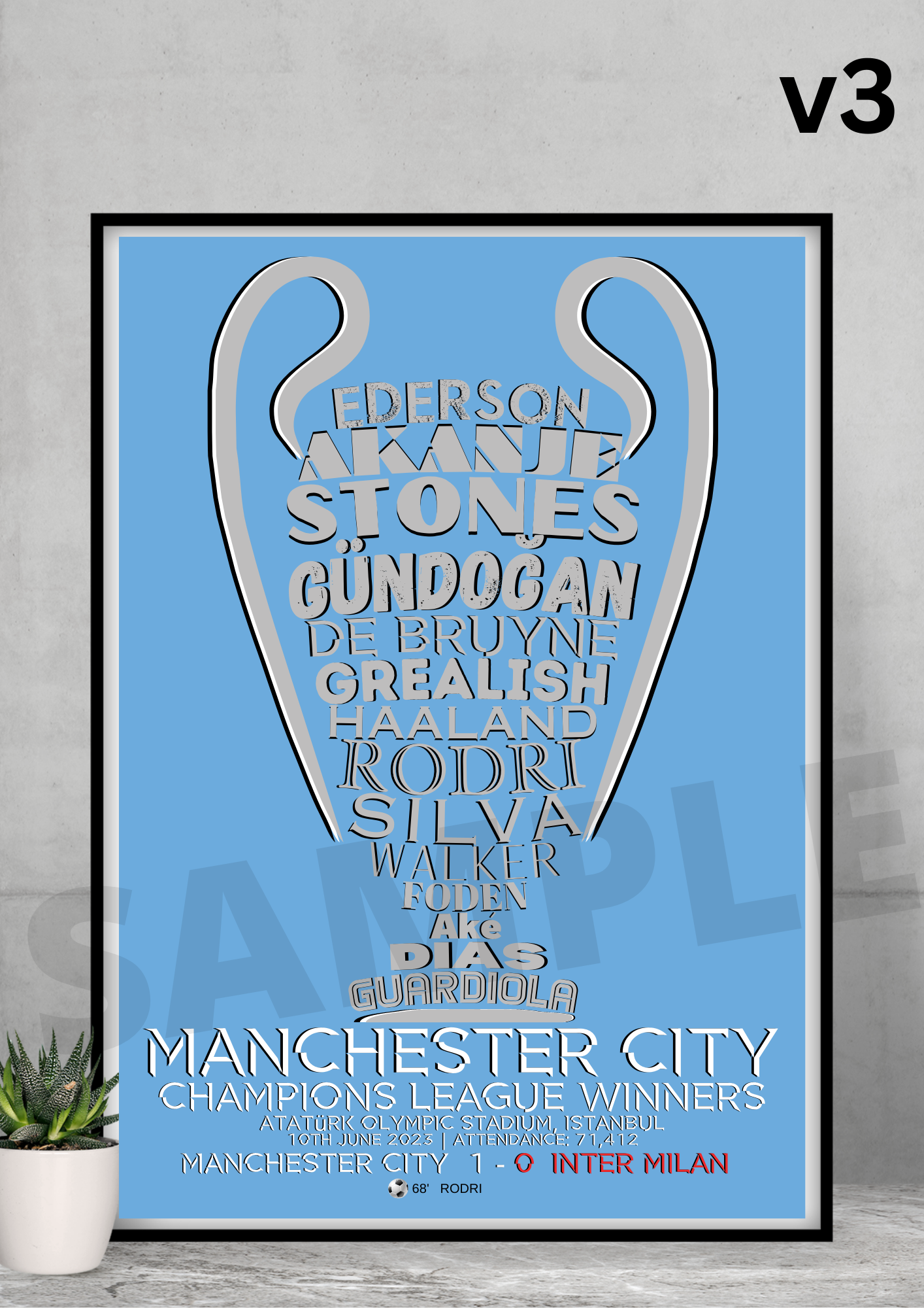 Manchester City FC Champions of Europe 2023 A4/A3 Football Collectable/Gift/Memorabilia