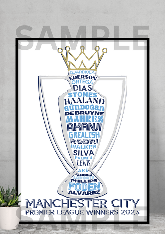Manchester City FC Premier League Champions 2022/2023 A4/A3 Football Collectable/Gift/Memorabilia