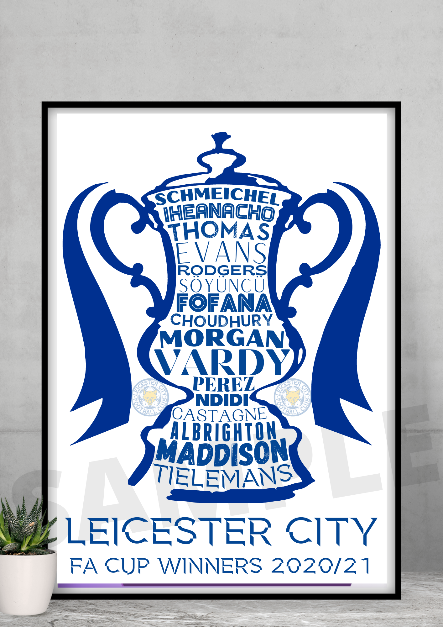 Leicester City FA Cup winners word art 2021 A4/A3 Gift/Memorabilia