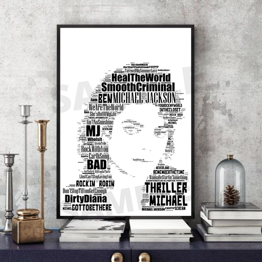 Michael Jackson v2 - Typography Portrait in songs Memorabilia/collectable/Print