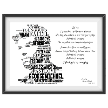 George Michael v1 Typography Portrait in songs & lyrics print