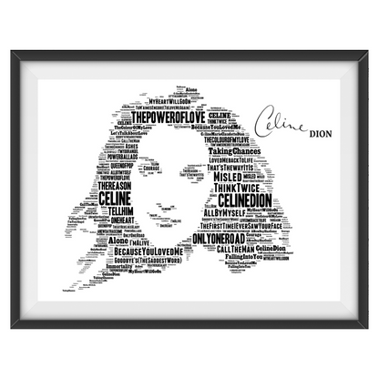 Celine Dion Typography Portrait in songs print