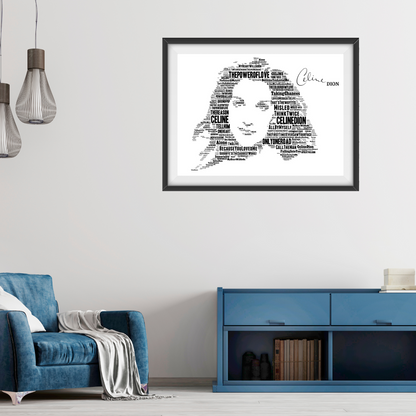 Celine Dion Typography Portrait in songs print