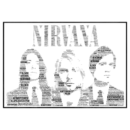 Nirvana/ Kurt Cobain tribute - Word Art Typography Portrait in songs Memorabilia/Collectible/Print
