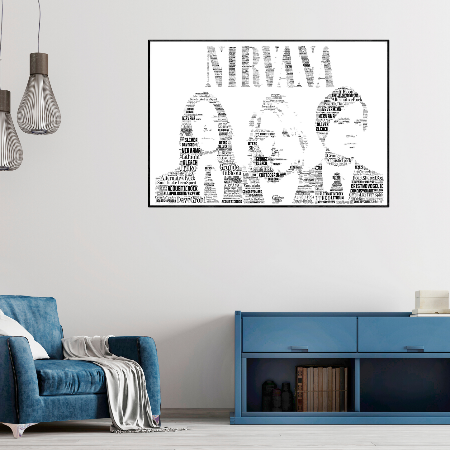 Nirvana/ Kurt Cobain tribute - Word Art Typography Portrait in songs Memorabilia/Collectible/Print