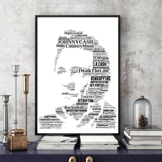 Johnny Cash - Country Music Icon Typography Portrait in songs Memorabilia/collectable/Print