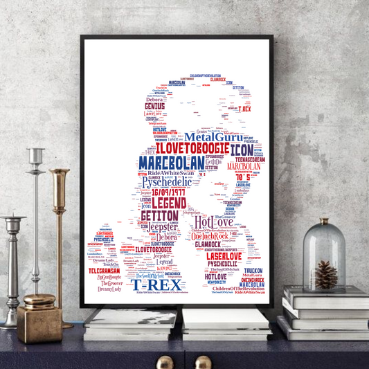 Marc Bolan - Glam Rock 70's - Typographic Portrait in songs collectible/memorabilia/print