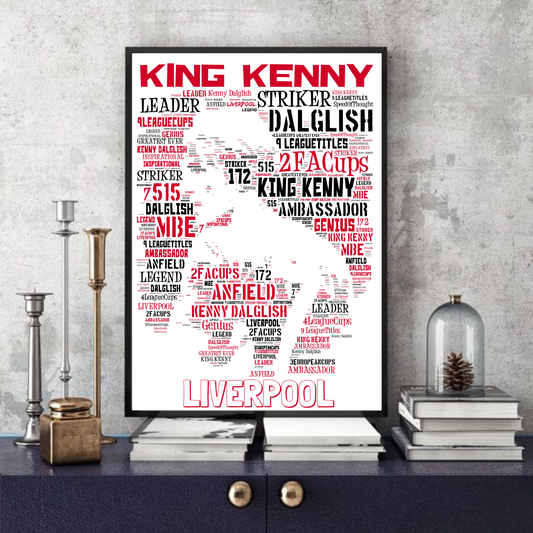 King Kenny Dalglish - Liverpool FC Legend Football Typography Print