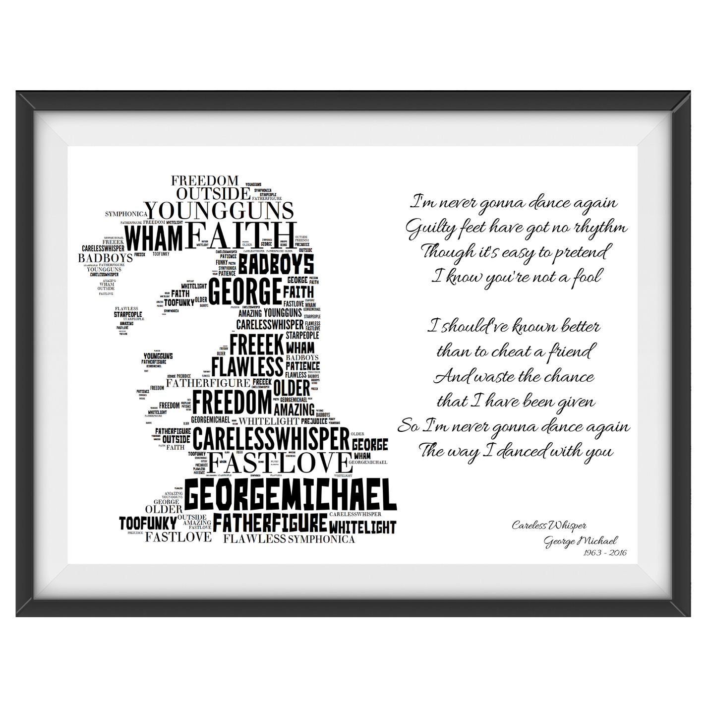 George Michael v1 Typography Portrait in songs & lyrics print – The ...