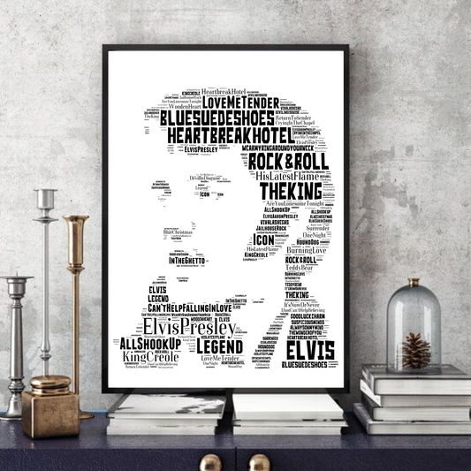 Elvis Presley The King v4 / Typography Portrait in songs print