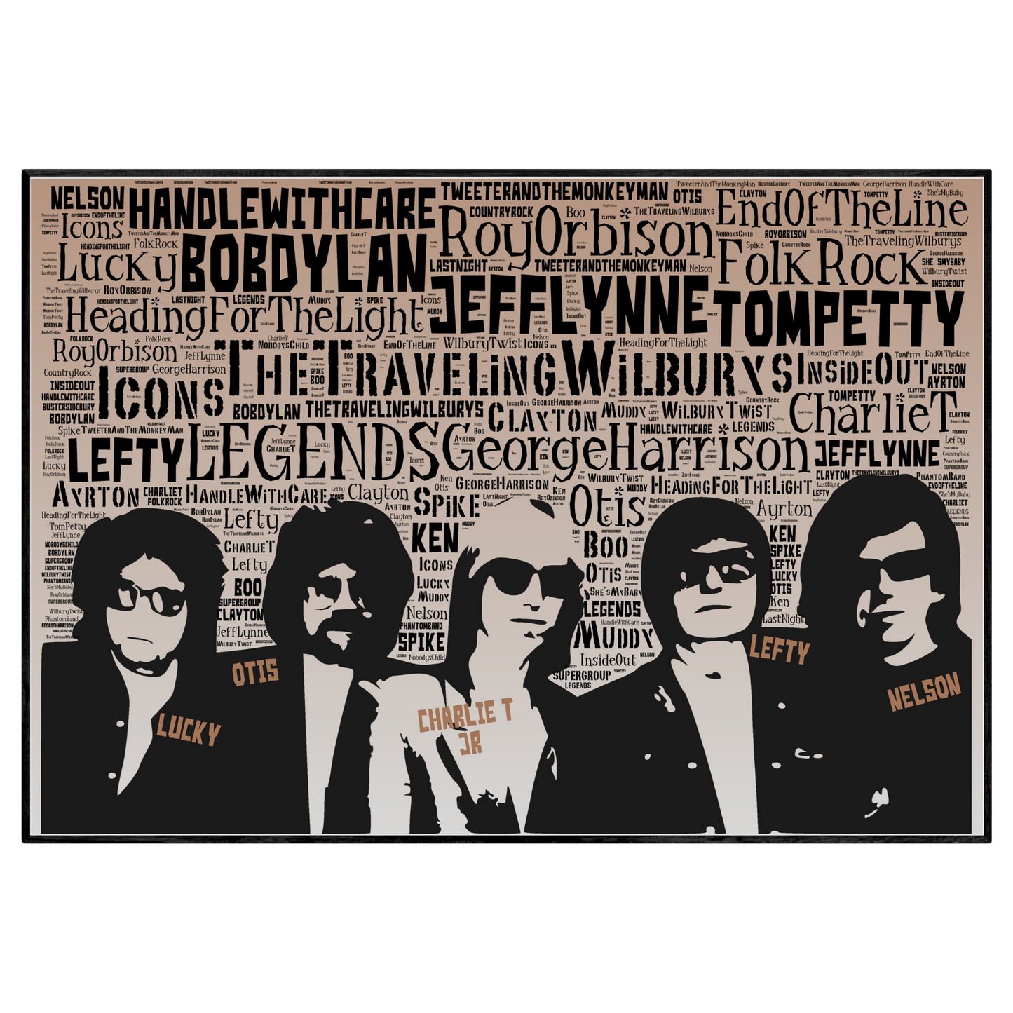 Traveling Wilbury's tribute - Word Art Minimalist Portrait memorabilia/collectible