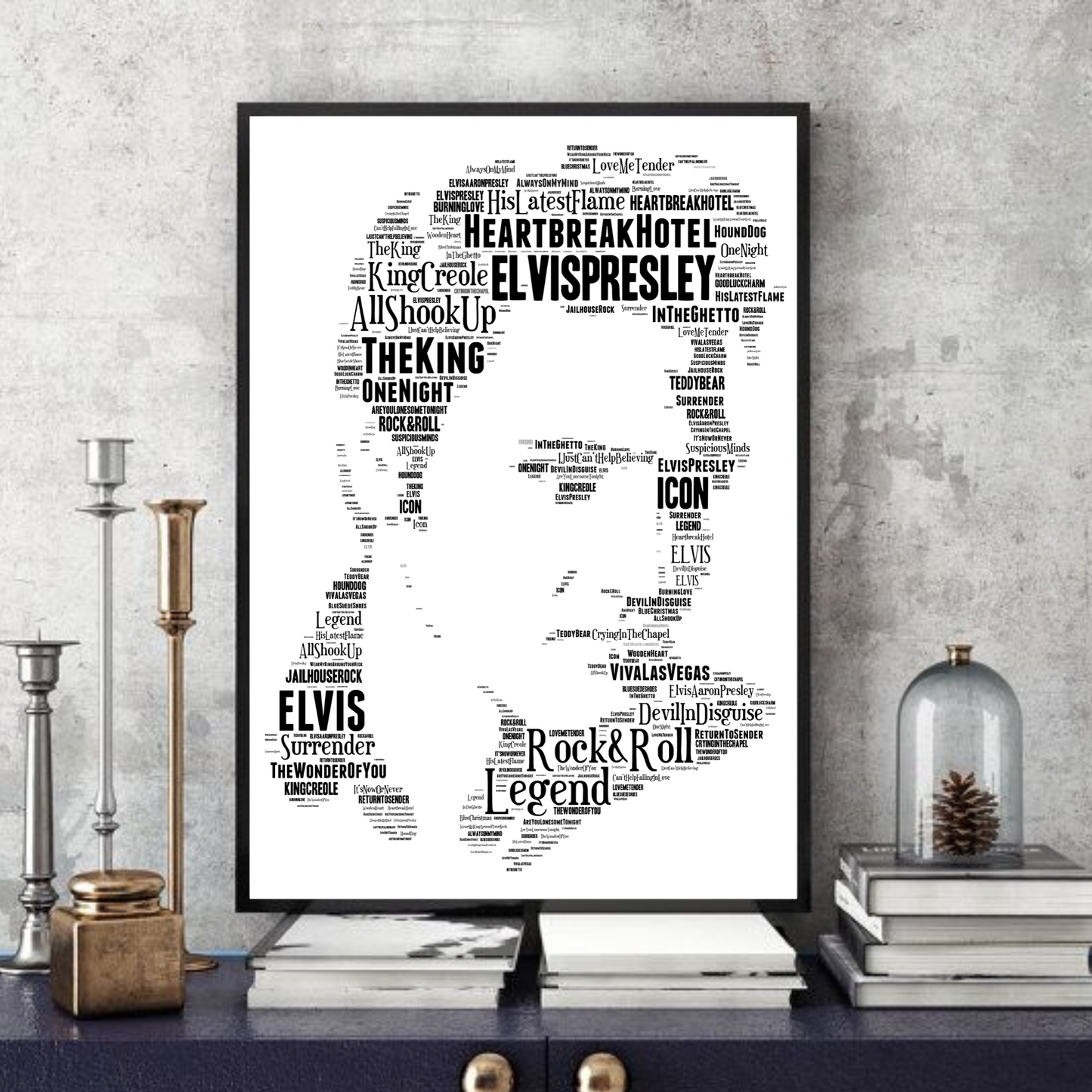 Elvis Presley The King v1 / Typography Portrait in songs print