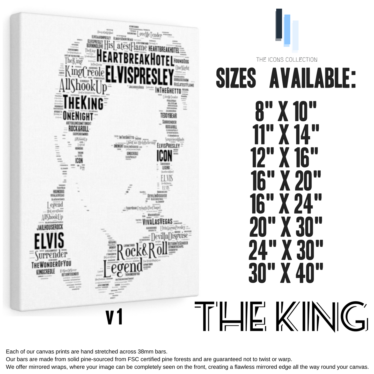 Elvis Presley The King v1 / Portrait in songs - Premium Canvas