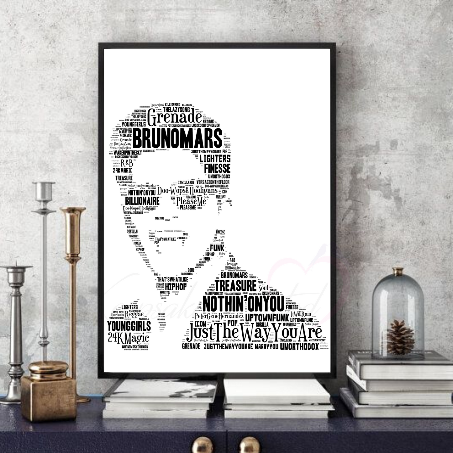 Bruno Mars Typography Portrait in songs print