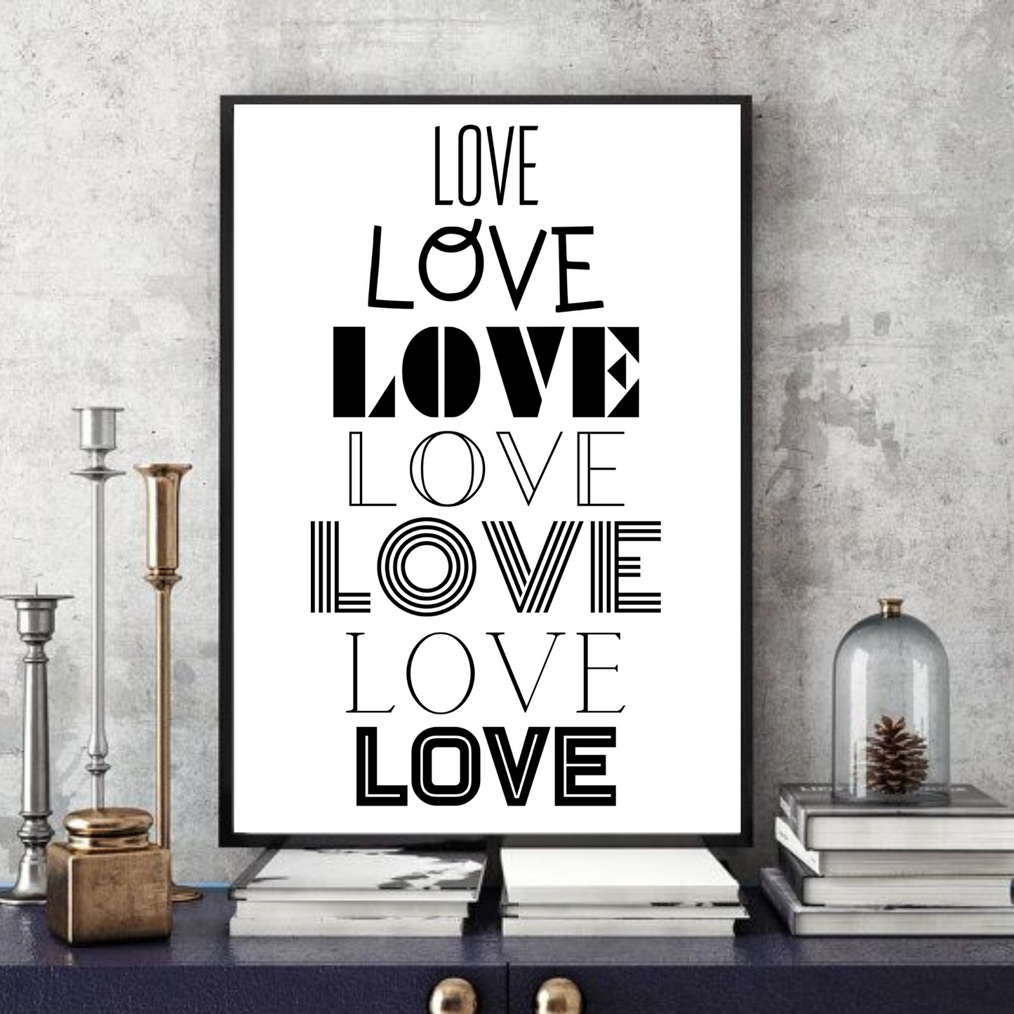 Love Love Love  -  Typographic Wall Art