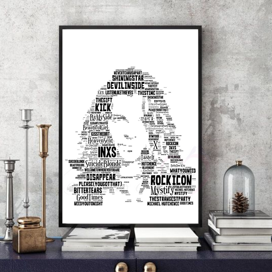 INXS Michael Hutchence v1 - Typography Portrait in songs print