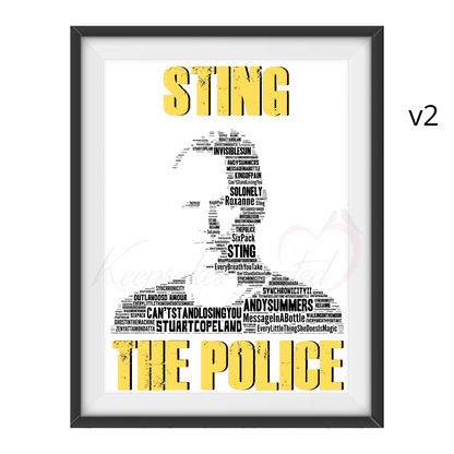 Sting / The Police - Word Art Typography Portrait in songs Memorabilia/Collectible/Print