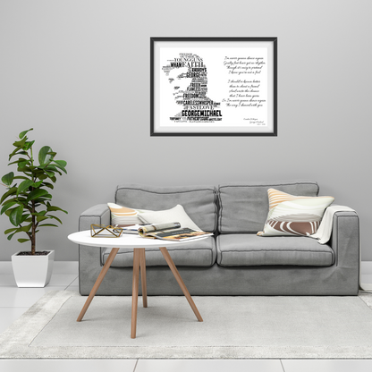 George Michael v1 Typography Portrait in songs & lyrics print