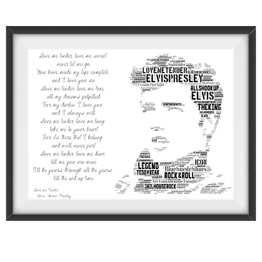 Elvis Presley The King v2 / Typography Portrait in songs & lyrics print