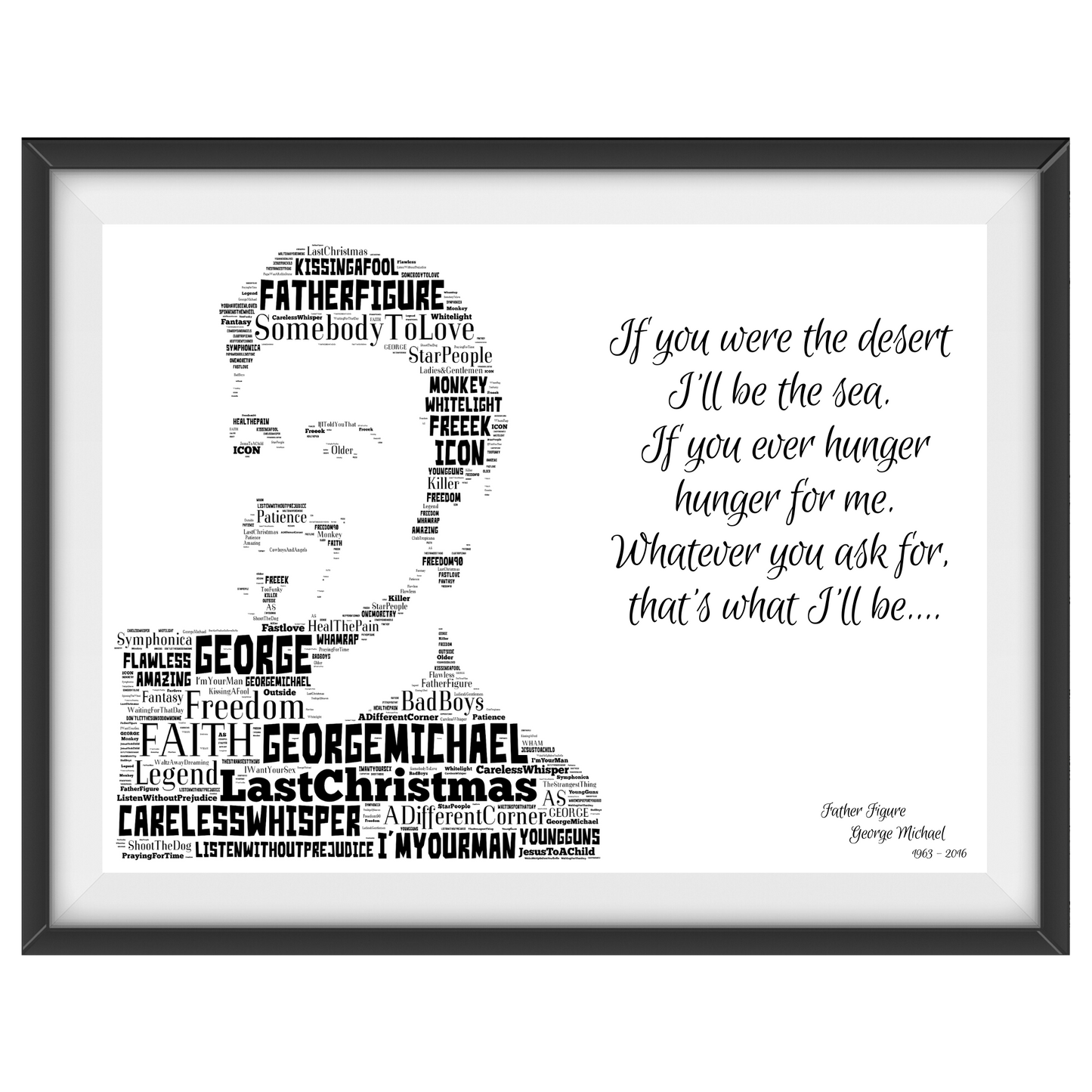 George Michael v2 Typography Portrait in songs & lyrics print
